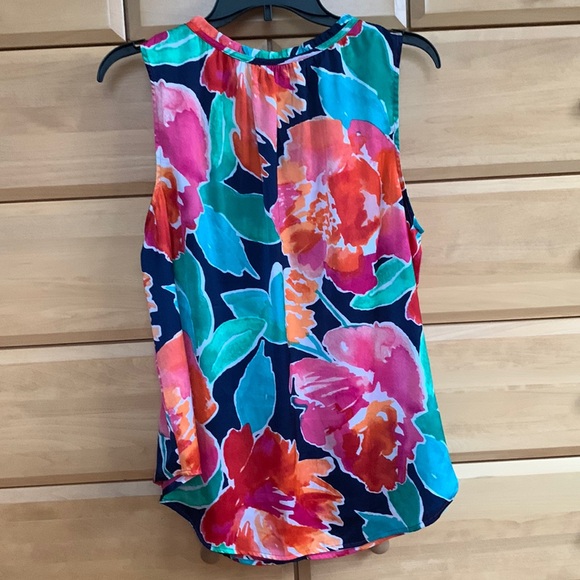 Liz Claiborne Floral Sleeveless V-Neck Top Vibrant Multicolor Like new!! Sz PXL - Picture 3 of 7
